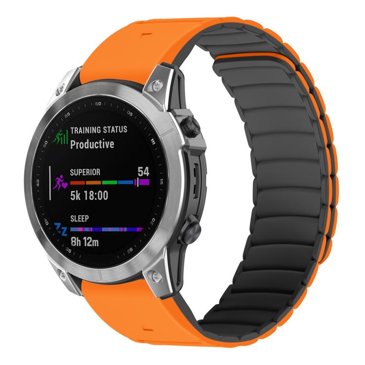 For Garmin Watch 26mm Quick Release Silicone Sport Magnetic Watch Band(Orange+Black) by bashfashion
