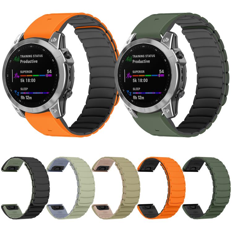 For Garmin Watch 26mm Quick Release Silicone Sport Magnetic Watch Band(Orange+Black) by bashfashion
