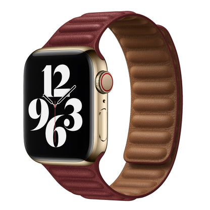 For Apple Watch Ultra 49mm&Watch Ultra 2 49mm / Series 9&8&7 45mm / SE 3&SE 2&6&SE&5&4 44mm / 3&2&1 42mm Leather Watch Band (Wine Red) by bashfashion
