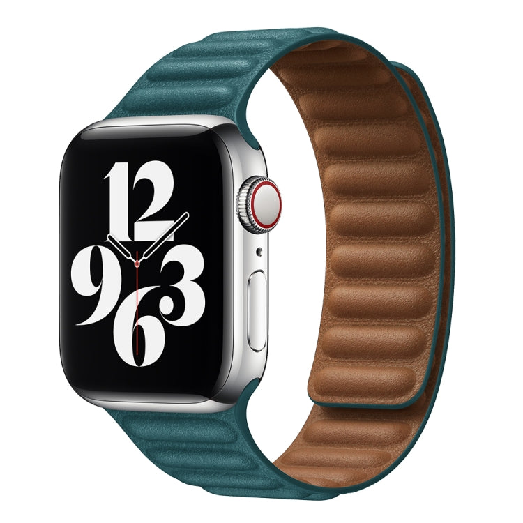 For Apple Watch Series 9&8&7 41mm / SE 3&SE 2&6&SE&5&4 40mm / 3&2&1 38mm Leather Watch Band (Peacock Green) by bashfashion