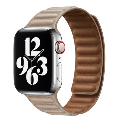 For Apple Watch Series 9&8&7 41mm / SE 3&SE 2&6&SE&5&4 40mm / 3&2&1 38mm Leather Watch Band (Khaki) by bashfashion