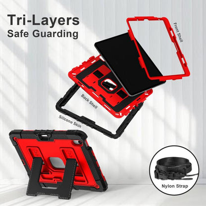 For iPad Air 11 2025 / 2024 Big Holder Silicone Hydric PC Tablet Case with Shoulder Strap(Black Red) by bashfashion