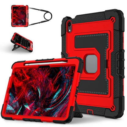 For iPad mini 6 2021 / mini 2024 Big Holder Silicone Hydric PC Tablet Case with Shoulder Strap(Black Red) by bashfashion