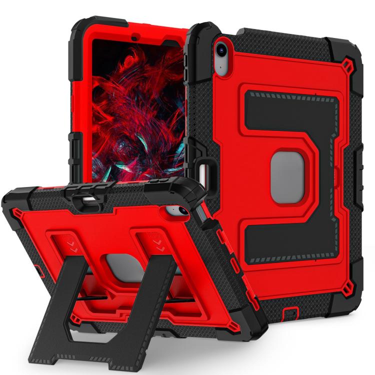 For iPad mini 6 2021 / mini 2024 Big Holder Silicone Hydric PC Tablet Case with Shoulder Strap(Black Red) by bashfashion