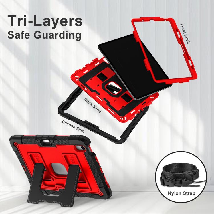 For iPad mini 6 2021 / mini 2024 Big Holder Silicone Hydric PC Tablet Case with Shoulder Strap(Black Red) by bashfashion