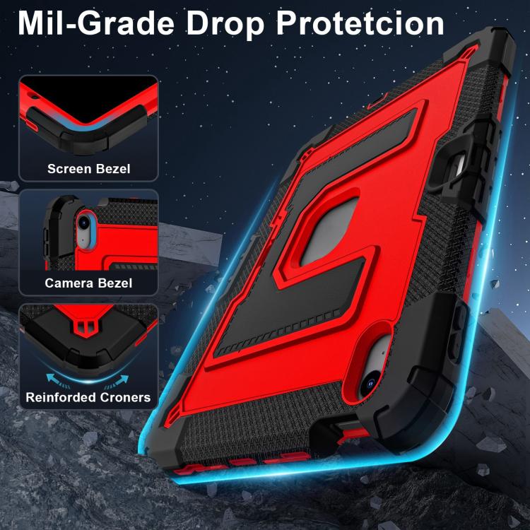 For iPad mini 6 2021 / mini 2024 Big Holder Silicone Hydric PC Tablet Case with Shoulder Strap(Black Red) by bashfashion