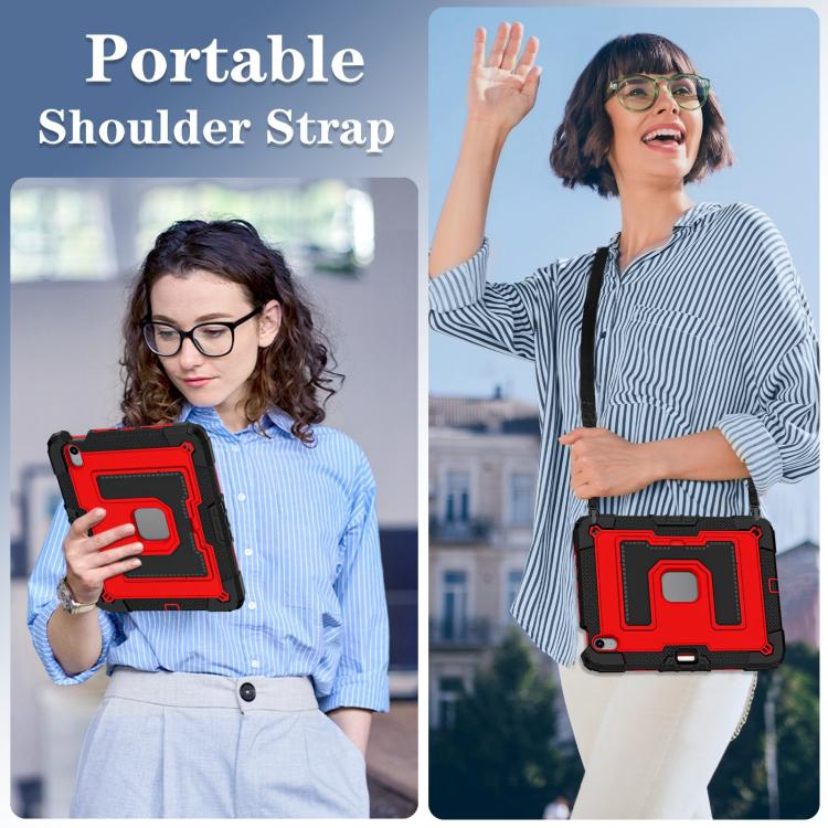For iPad mini 6 2021 / mini 2024 Big Holder Silicone Hydric PC Tablet Case with Shoulder Strap(Black Red) by bashfashion