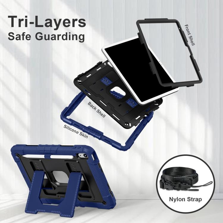 For iPad 2025 / 2022 Big Holder Silicone Hydric PC Tablet Case with Shoulder Strap(Navy Black) by bashfashion