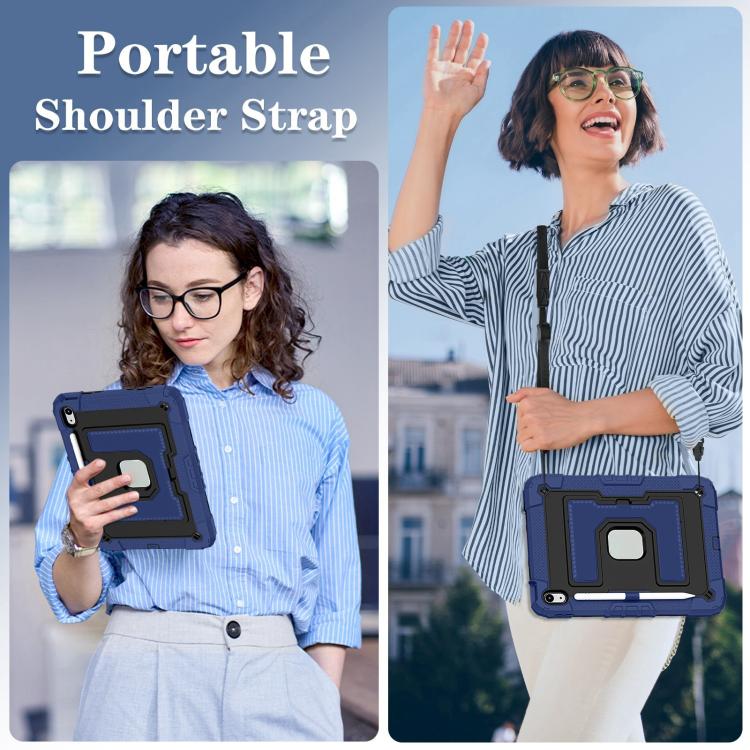 For iPad 2025 / 2022 Big Holder Silicone Hydric PC Tablet Case with Shoulder Strap(Navy Black) by bashfashion
