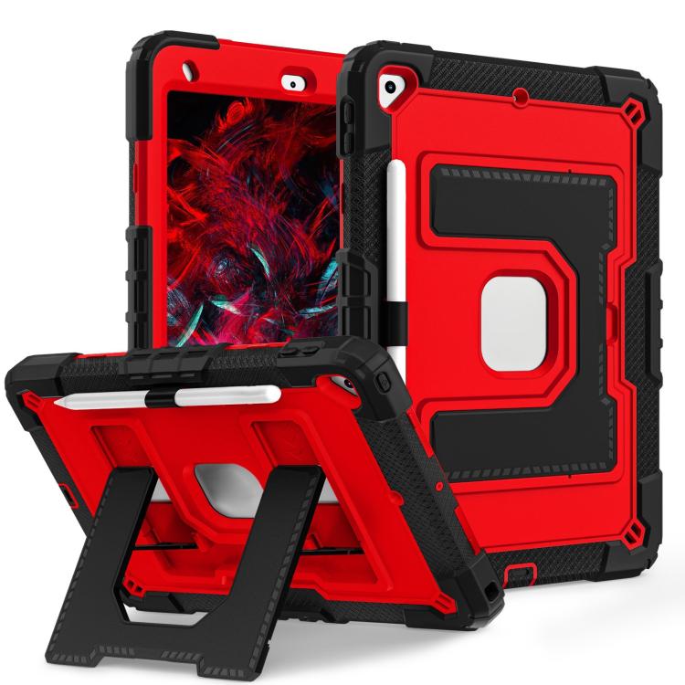 For iPad 10.2 1021 / 10.5 2019 Big Holder Silicone Hydric PC Tablet Case with Shoulder Strap(Black Red) by bashfashion