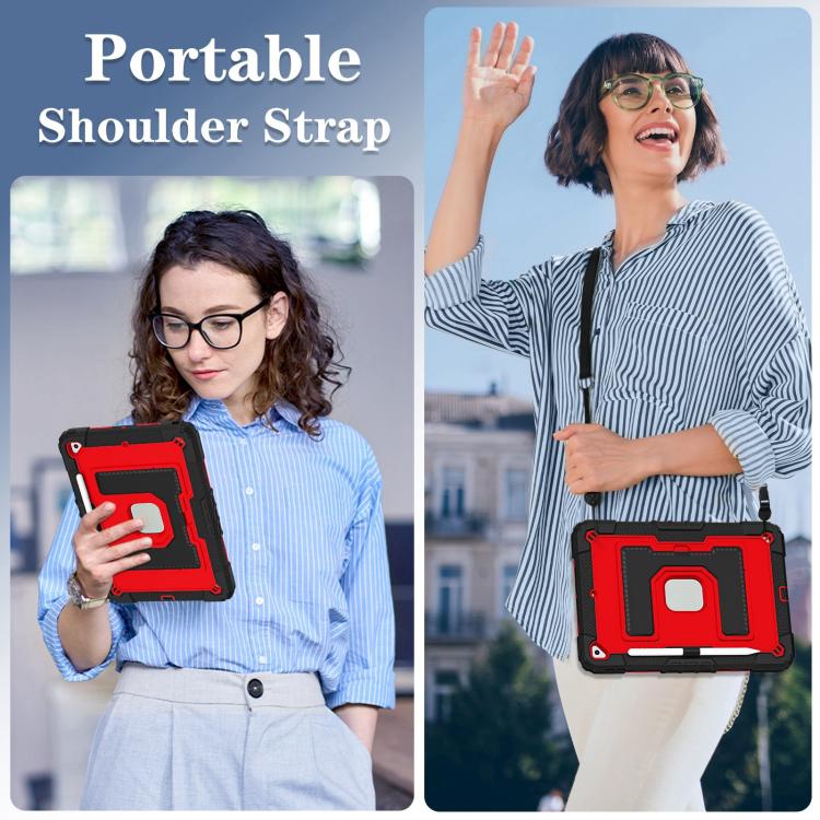 For iPad 10.2 1021 / 10.5 2019 Big Holder Silicone Hydric PC Tablet Case with Shoulder Strap(Black Red) by bashfashion