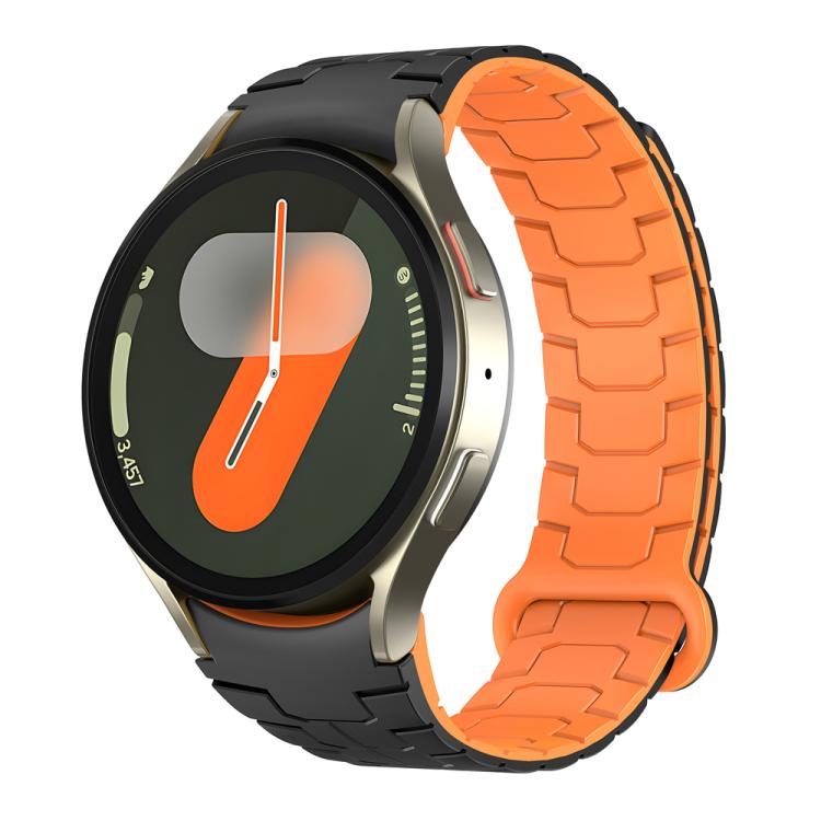 For Samsung Galaxy Watch 7 / 6 / 5 Magnetic Silicone Watch Band(Black+Orange) by bashfashion