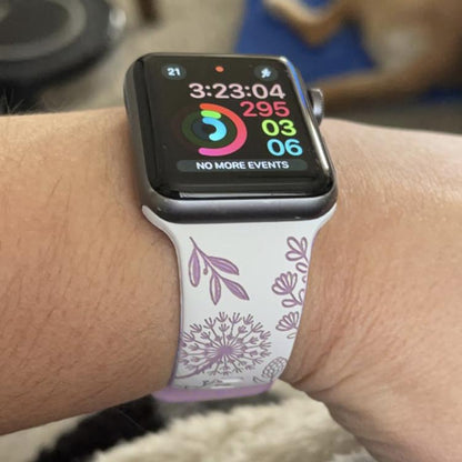 For Apple Watch 46mm / 49mm / 45mm / 44mm Two Color Dandelion Engraved Silicone Watch Band(White Black) by bashfashion