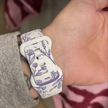 For Apple Watch 46mm / 49mm / 45mm / 44mm Two Color Dandelion Engraved Silicone Watch Band(White Black) by bashfashion