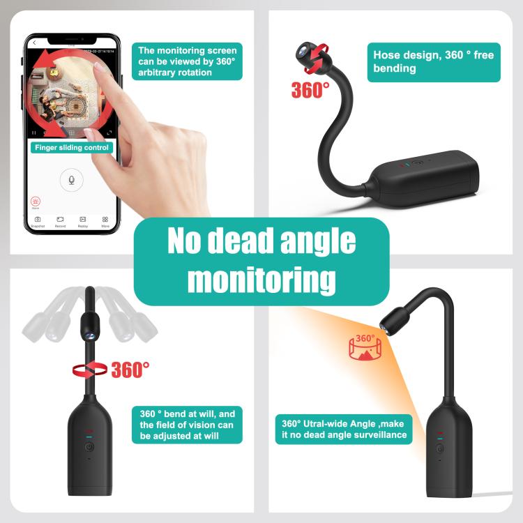 QJ700 1080P HD WiFi Panoramic 360-degree Snake Tube Camera, Support Motion Detection(Black) by bashfashion