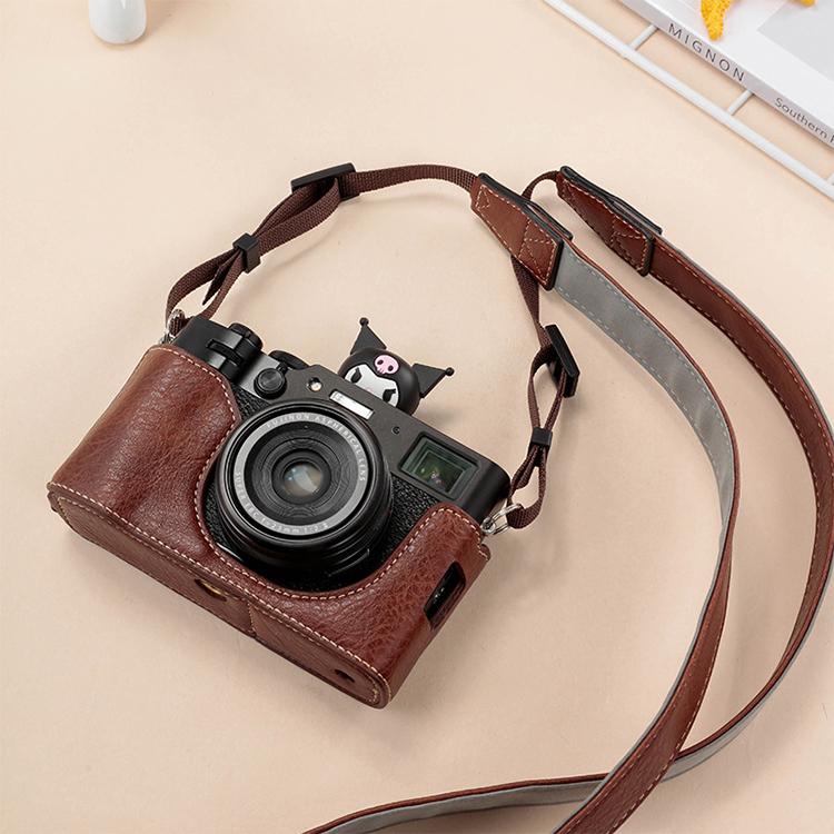 For FUJIFILM X100VI Buffalo Texture PU Leather Camera Half Case Base with Shoulder Strap(Coffee) by bashfashion