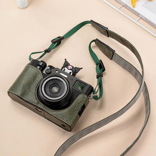 For FUJIFILM X100VI Buffalo Texture PU Leather Camera Half Case Base with Shoulder Strap(Green) by bashfashion