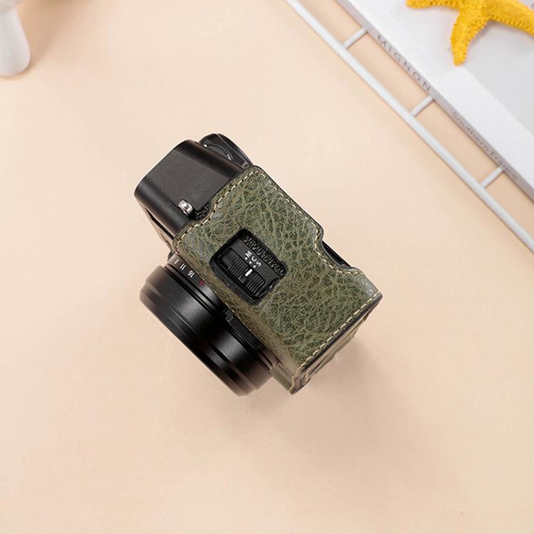 For FUJIFILM X100VI Buffalo Texture PU Leather Camera Half Case Base with Shoulder Strap(Green) by bashfashion