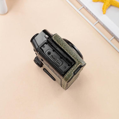 For FUJIFILM X100VI Buffalo Texture PU Leather Camera Half Case Base with Shoulder Strap(Green) by bashfashion