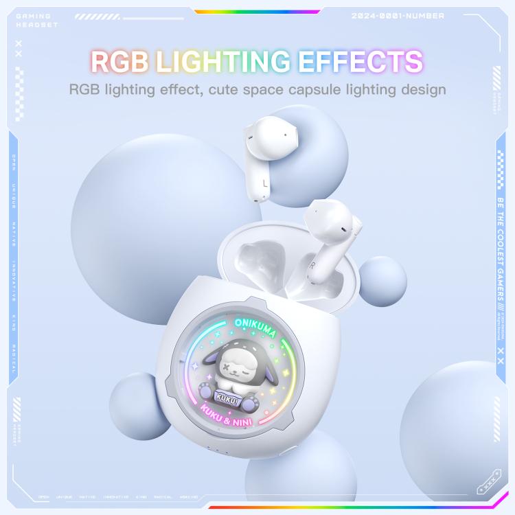 ONIKUMA T302 RGB Cute Unique Doll BT 5.4 Wireless Earphones(White) by ONIKUMA