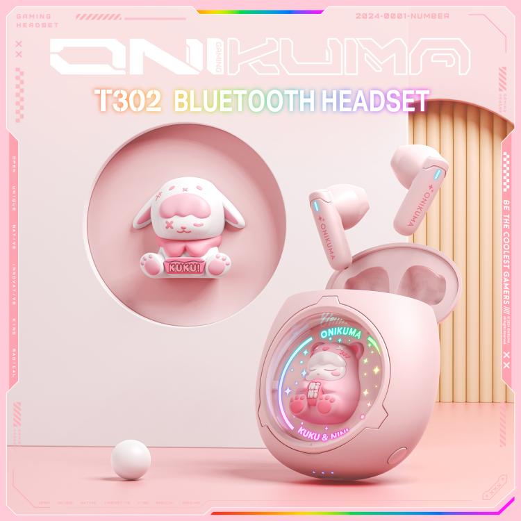 ONIKUMA T302 RGB Cute Unique Doll BT 5.4 Wireless Earphones(Pink) by ONIKUMA