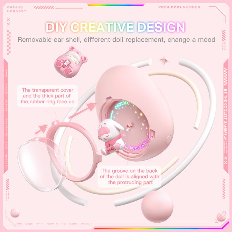 ONIKUMA T302 RGB Cute Unique Doll BT 5.4 Wireless Earphones(Pink) by ONIKUMA