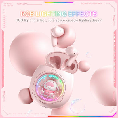 ONIKUMA T302 RGB Cute Unique Doll BT 5.4 Wireless Earphones(Pink) by ONIKUMA
