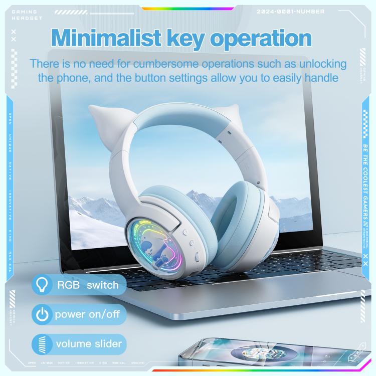 ONIKUMA B5 RGB BT / Wired / 2.4G Fox Shaped Headphones(White Blue) by ONIKUMA