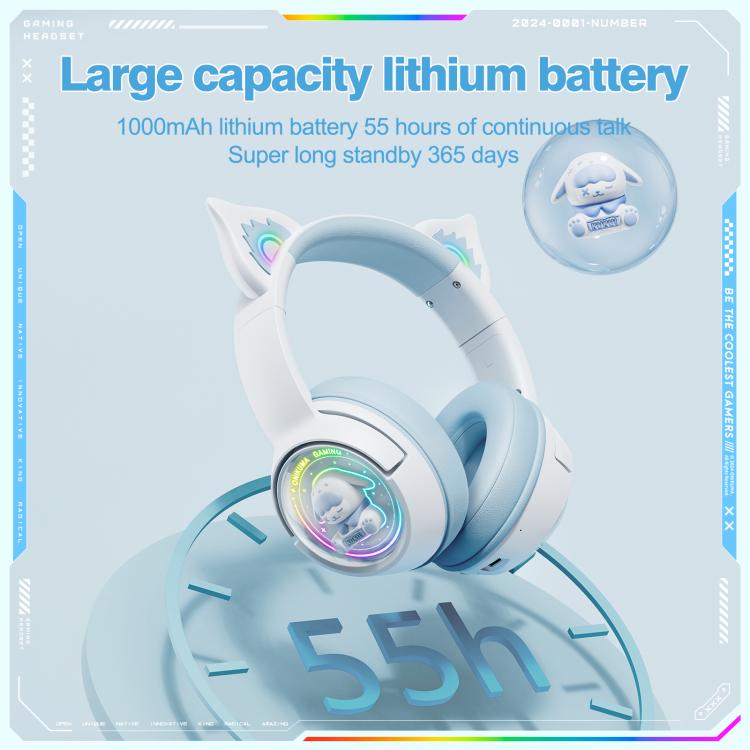 ONIKUMA B5 RGB BT / Wired / 2.4G Fox Shaped Headphones(White Blue) by ONIKUMA