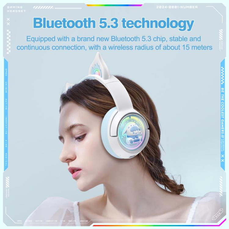 ONIKUMA B5 RGB BT / Wired / 2.4G Fox Shaped Headphones(White Blue) by ONIKUMA