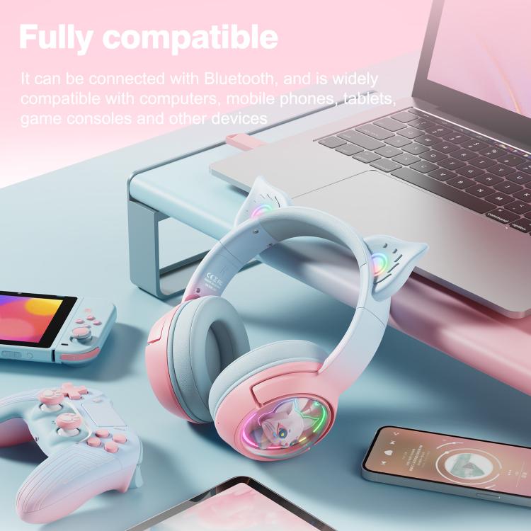 ONIKUMA B5 RGB BT / Wired / 2.4G Fox Shaped Headphones(Pink Blue) by ONIKUMA