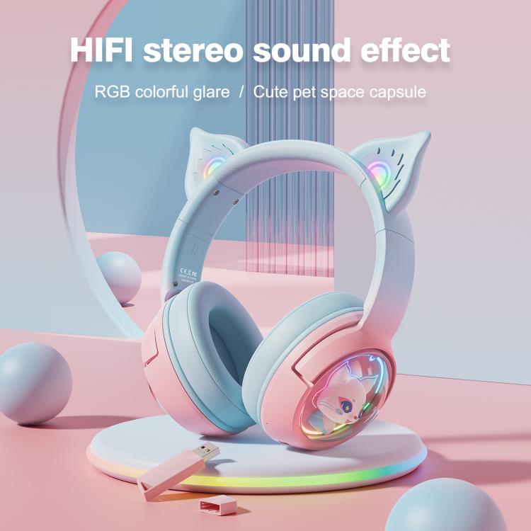 ONIKUMA B5 RGB BT / Wired / 2.4G Fox Shaped Headphones(Pink Blue) by ONIKUMA