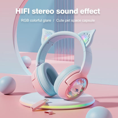 ONIKUMA B5 RGB BT / Wired / 2.4G Fox Shaped Headphones(Pink Blue) by ONIKUMA