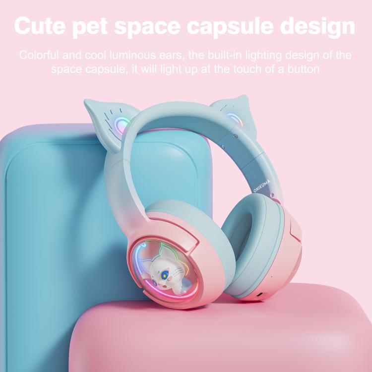 ONIKUMA B5 RGB BT / Wired / 2.4G Fox Shaped Headphones(Pink Blue) by ONIKUMA