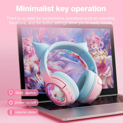 ONIKUMA B5 RGB BT / Wired / 2.4G Fox Shaped Headphones(Pink Blue) by ONIKUMA