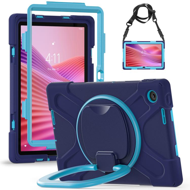 For Lenovo Tab 10.1 2025 / ZhaoYang K10c Silicone Hybrid PC Tablet Case with Holder & Shoulder Strap(Navy Blue Blue) by bashfashion