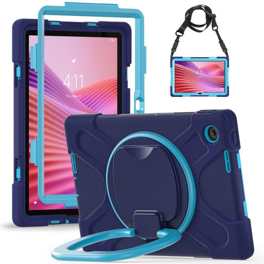 For Lenovo Tab 10.1 2025 / ZhaoYang K10c Silicone Hybrid PC Tablet Case with Holder & Shoulder Strap(Navy Blue Blue) by bashfashion