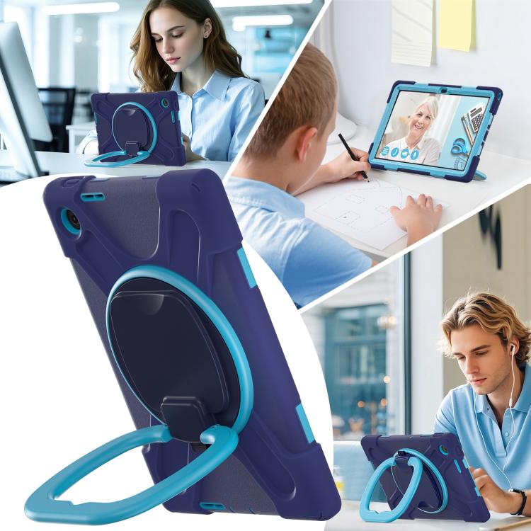 For Lenovo Tab 10.1 2025 / ZhaoYang K10c Silicone Hybrid PC Tablet Case with Holder & Shoulder Strap(Navy Blue Blue) by bashfashion