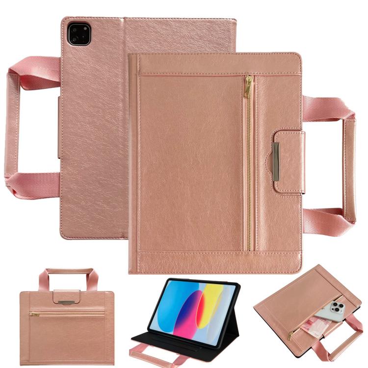 For iPad Air 11 2025 / 2024 Zipper Handle Retro Smart Leather Tablet Case(Rose Gold) by bashfashion