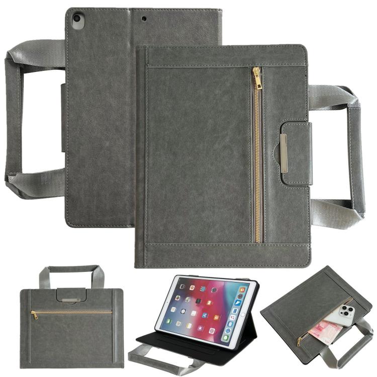 For iPad 10.2 2021 / 2020 / 2019 Zipper Handle Retro Smart Leather Tablet Case(Grey) by bashfashion