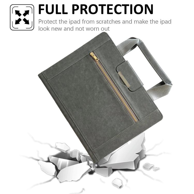 For iPad 10.2 2021 / 2020 / 2019 Zipper Handle Retro Smart Leather Tablet Case(Grey) by bashfashion