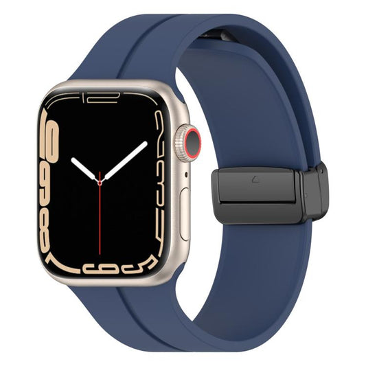 For Apple Watch 46mm / 49mm / 45mm / 44mm xDfind Solid Color Magnetic Buckle Silicone Watch Band(Midnight Blue) by xDfind