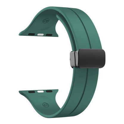 For Apple Watch 46mm / 49mm / 45mm / 44mm xDfind Solid Color Magnetic Buckle Silicone Watch Band(Clover Green) by xDfind