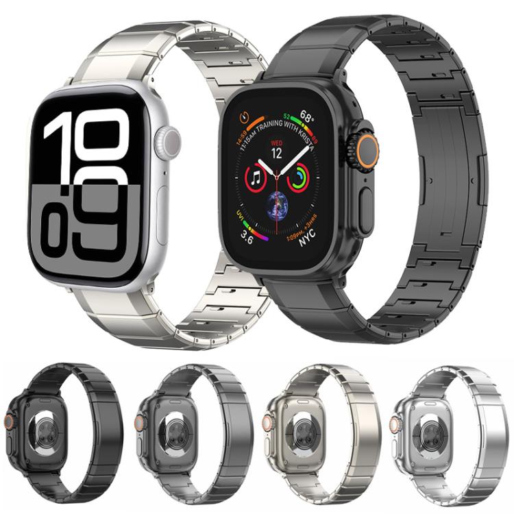 For Apple Watch 46mm / 49mm / 45mm / 44mm One-Bead Pure Titanium Buckle Watch Band(Black) by bashfashion