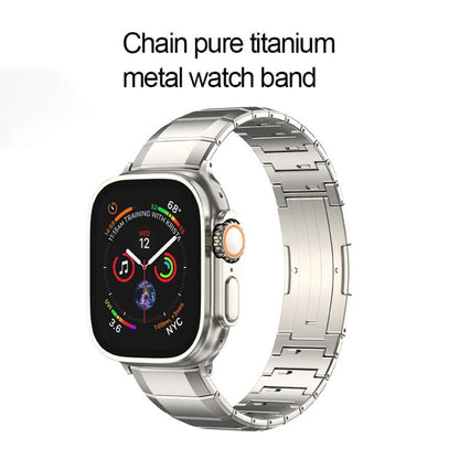 For Apple Watch 46mm / 49mm / 45mm / 44mm One-Bead Pure Titanium Buckle Watch Band(Black) by bashfashion