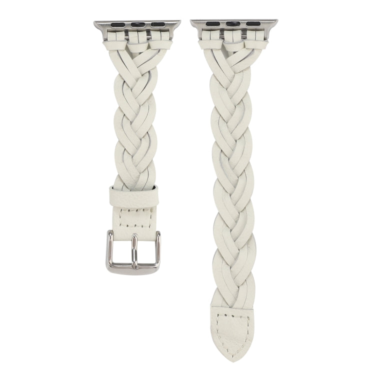 For Apple Watch Ultra 49mm&Watch Ultra 2 49mm / Series 9&8&7 45mm / SE 3&SE 2&6&SE&5&4 44mm / 3&2&1 42mm Leather Woven Single Loop Watch Band(White) by bashfashion