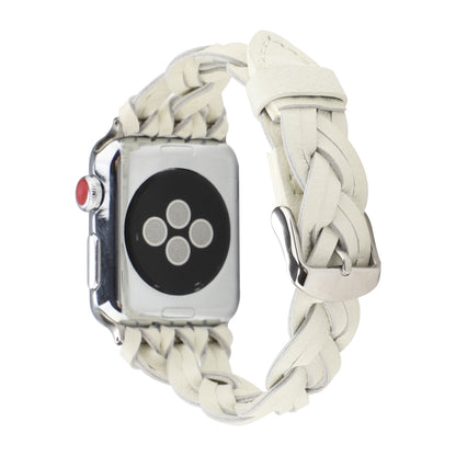 For Apple Watch Ultra 49mm&Watch Ultra 2 49mm / Series 9&8&7 45mm / SE 3&SE 2&6&SE&5&4 44mm / 3&2&1 42mm Leather Woven Single Loop Watch Band(White) by bashfashion