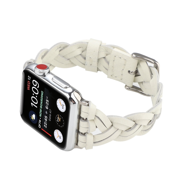 For Apple Watch Ultra 49mm&Watch Ultra 2 49mm / Series 9&8&7 45mm / SE 3&SE 2&6&SE&5&4 44mm / 3&2&1 42mm Leather Woven Single Loop Watch Band(White) by bashfashion