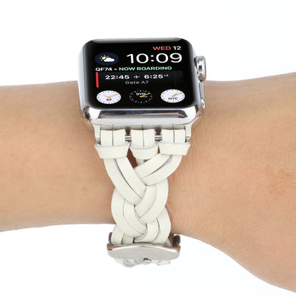 For Apple Watch Ultra 49mm&Watch Ultra 2 49mm / Series 9&8&7 45mm / SE 3&SE 2&6&SE&5&4 44mm / 3&2&1 42mm Leather Woven Single Loop Watch Band(White) by bashfashion