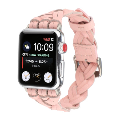 For Apple Watch Ultra 49mm&Watch Ultra 2 49mm / Series 9&8&7 45mm / SE 3&SE 2&6&SE&5&4 44mm / 3&2&1 42mm Leather Woven Single Loop Watch Band(Pink) by bashfashion